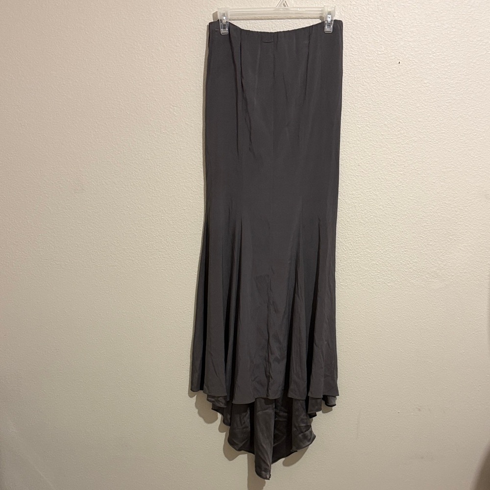 Made in USA Grey High-Low Satin/Silk Maxi Skirt with Mermaid Hem Formal Evening